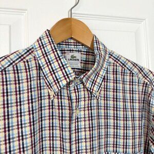 Lacoste Men’s Plaid Button-Down Dress Shirt Size 44 (Large)